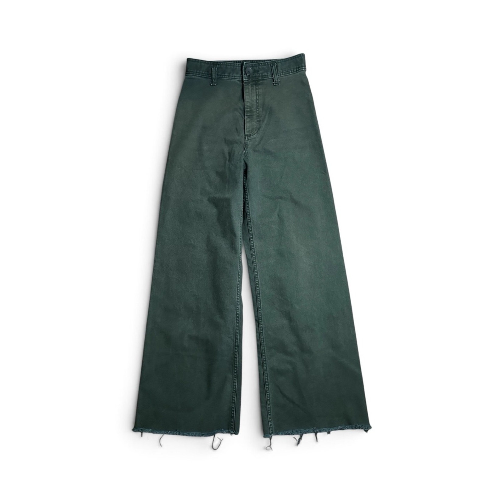 Zara The Marine Straight Wide Leg Raw Hem Dark Green Jeans SIZE 4