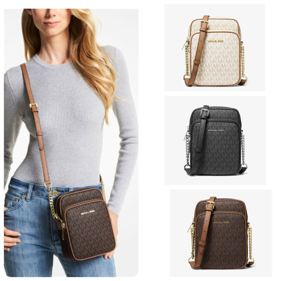 Michael Kors Jet Set Travel MK Signature PVC Medium Flight Crossbody Bag