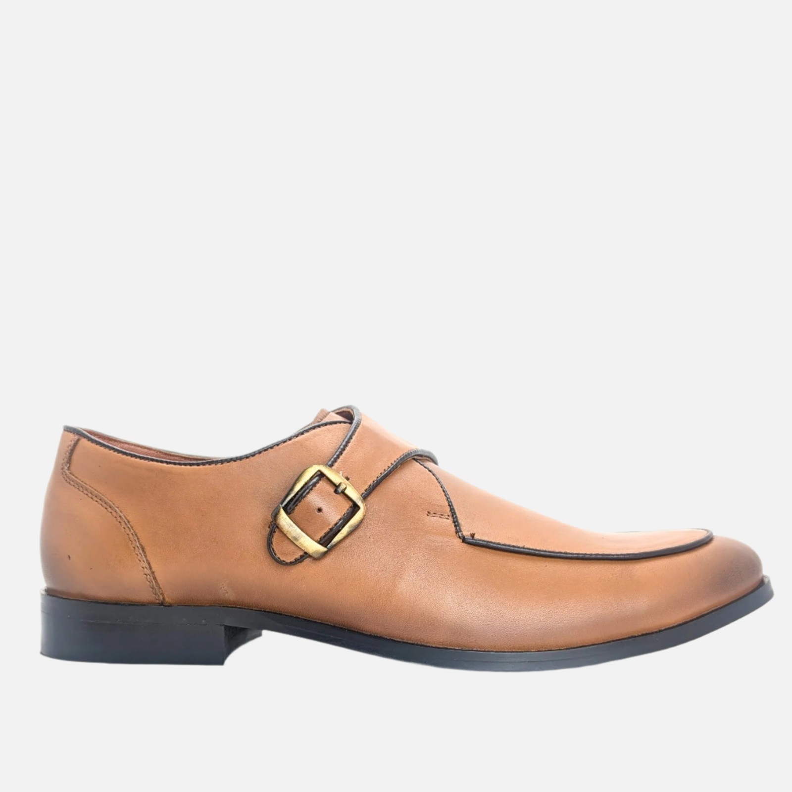 Men’s Tan Monk Strap Dress Shoes Leather Slip On Wedding Formal Office Shoes