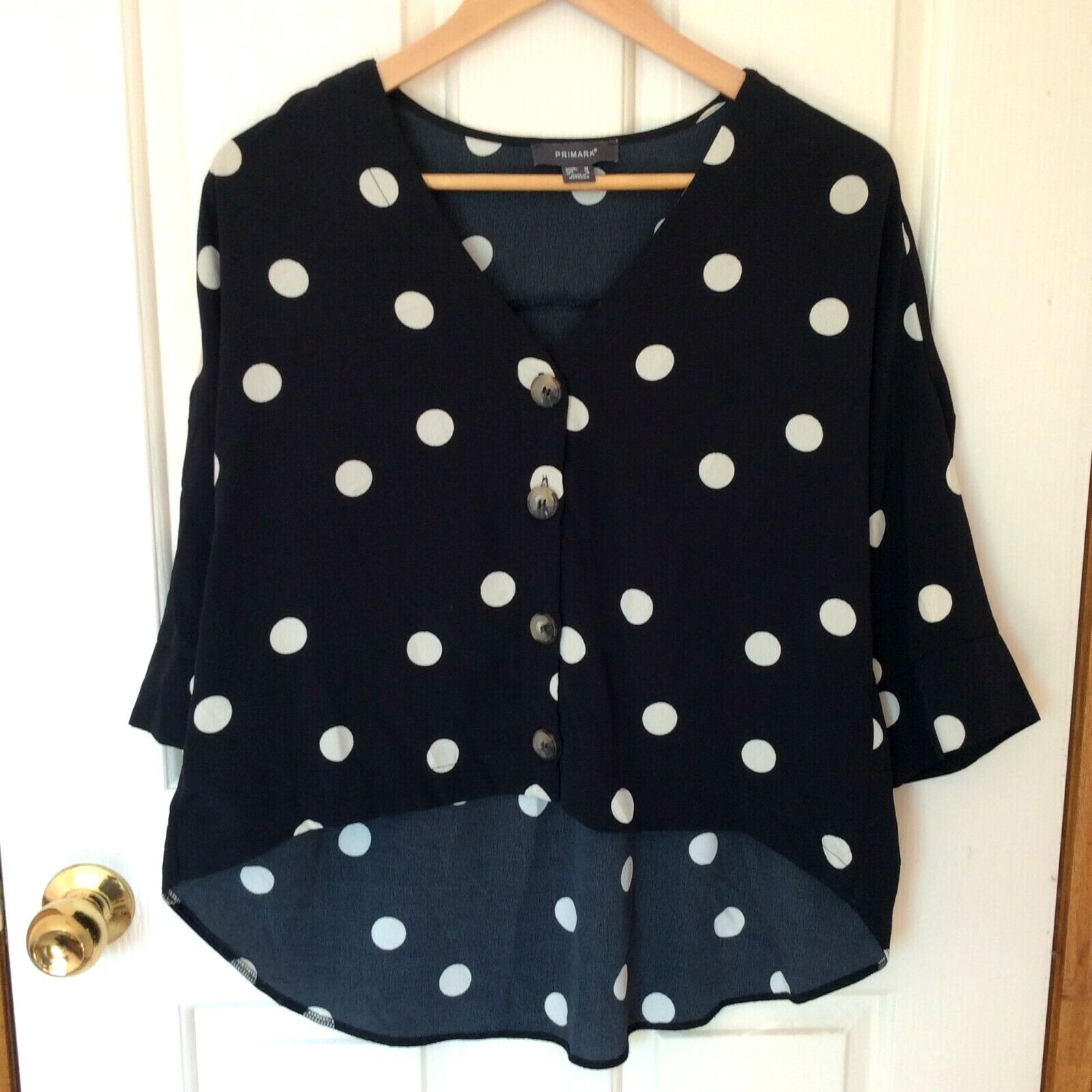 Women’s Short Sleeve Hi-Lo High Low Polka Dot Top Size 10