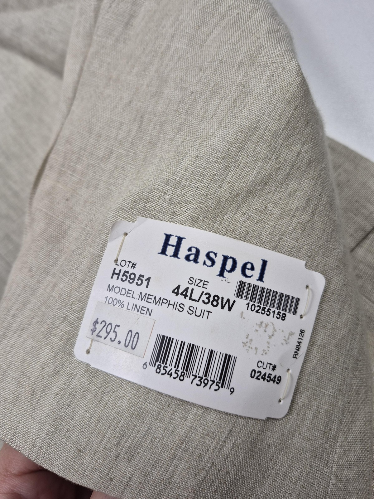 Haspel Suit Mens 44 Long Beige 100% Linen Memphis 2 Piece 38×36 Classic Fit NWT