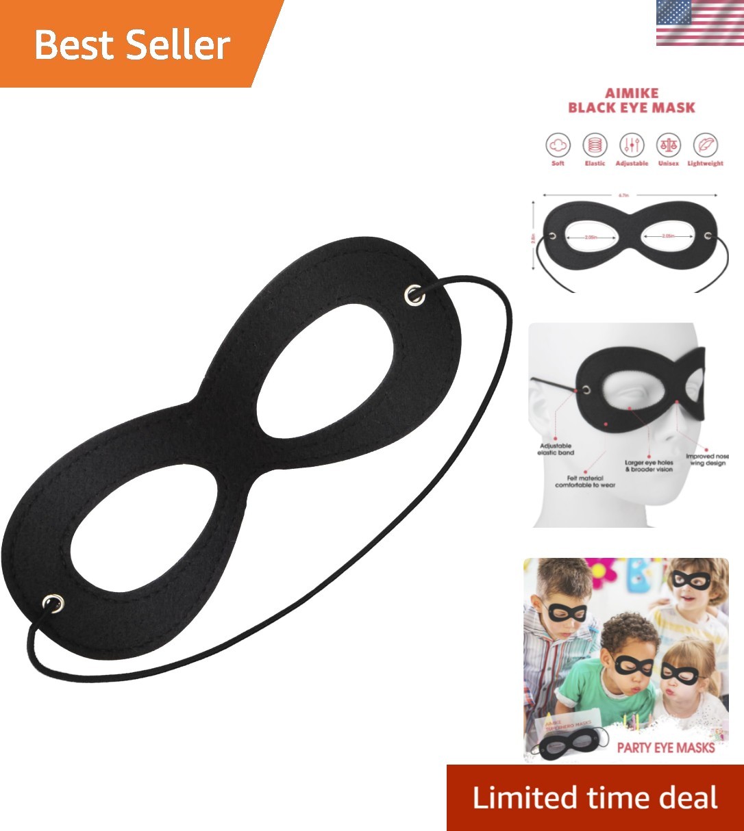 Versatile Black Felt Eye Mask – Unisex, Adjustable for Every Occasion, 6.7×2.8in