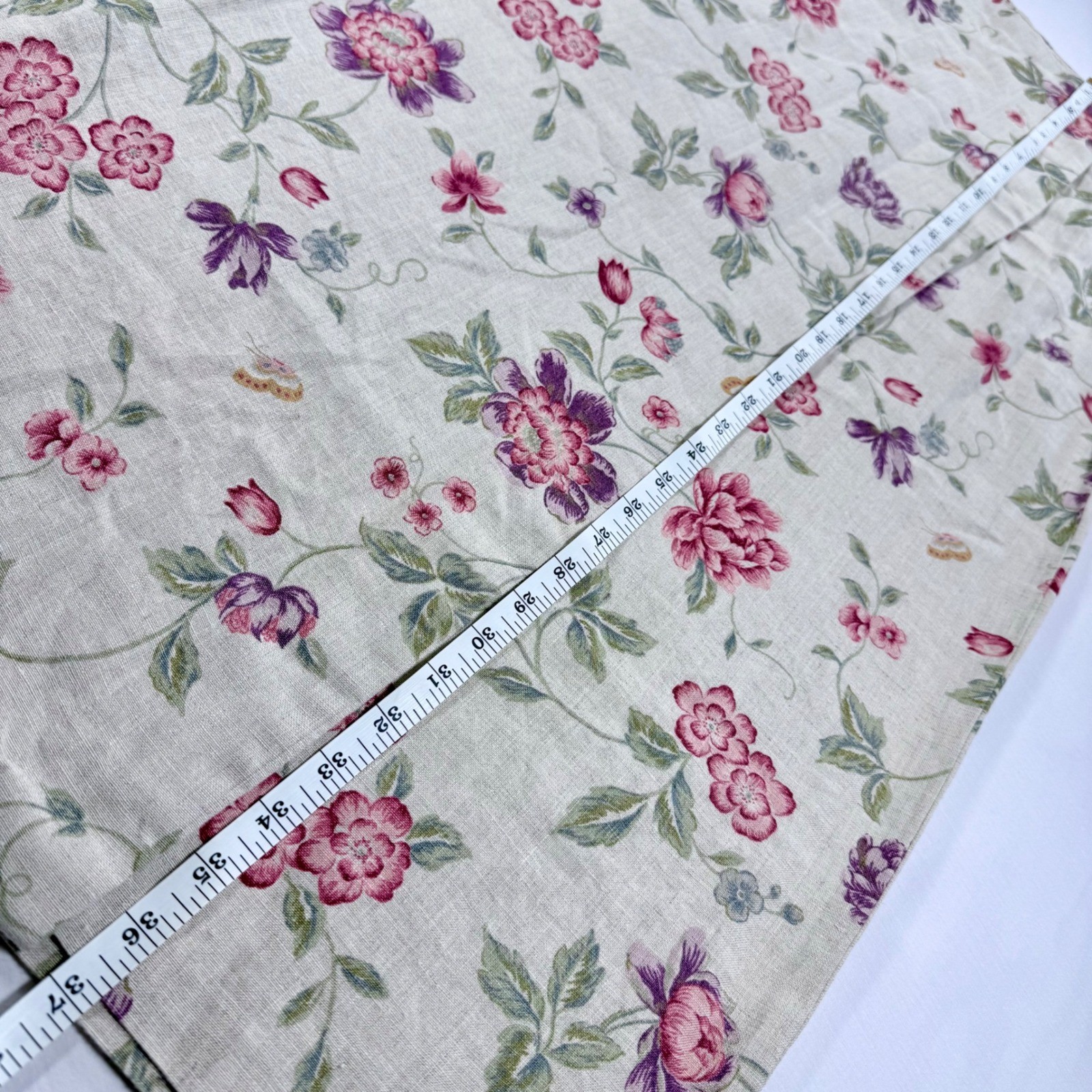 VTG 90s Eddie Bauer Womens Floral 100%Linen Wrap Skirt Beige Pink Purple Maxi 10