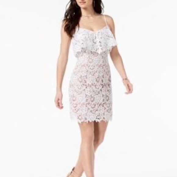 NWT GUESS Brilliant White Spaghetti Strap Nevaeh Popover Lace Dress Size S Small