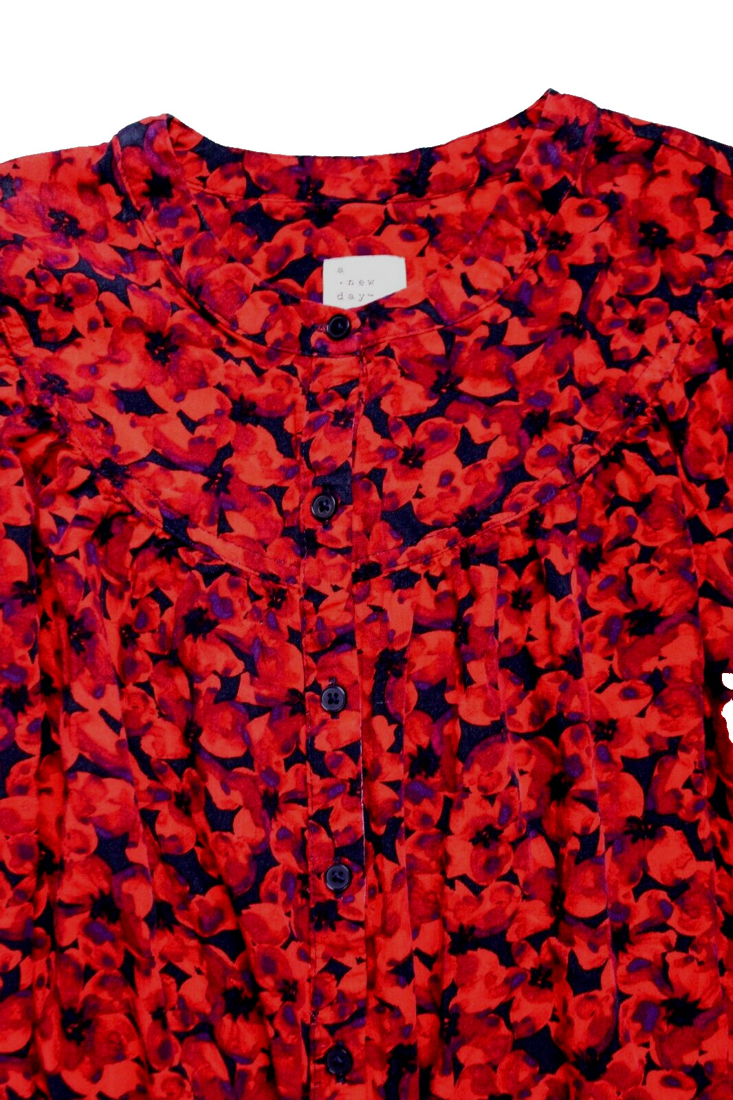A NEW DAY TUNIC BLOUSE ladies size S red blue purple floral long sleeve silky
