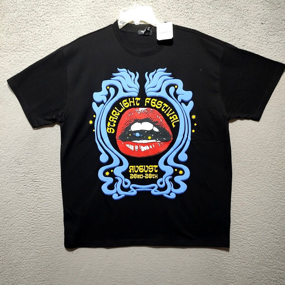 Rock & Roll Concert Shirt Adult Medium Black Embossed Starlight Festival Unisex