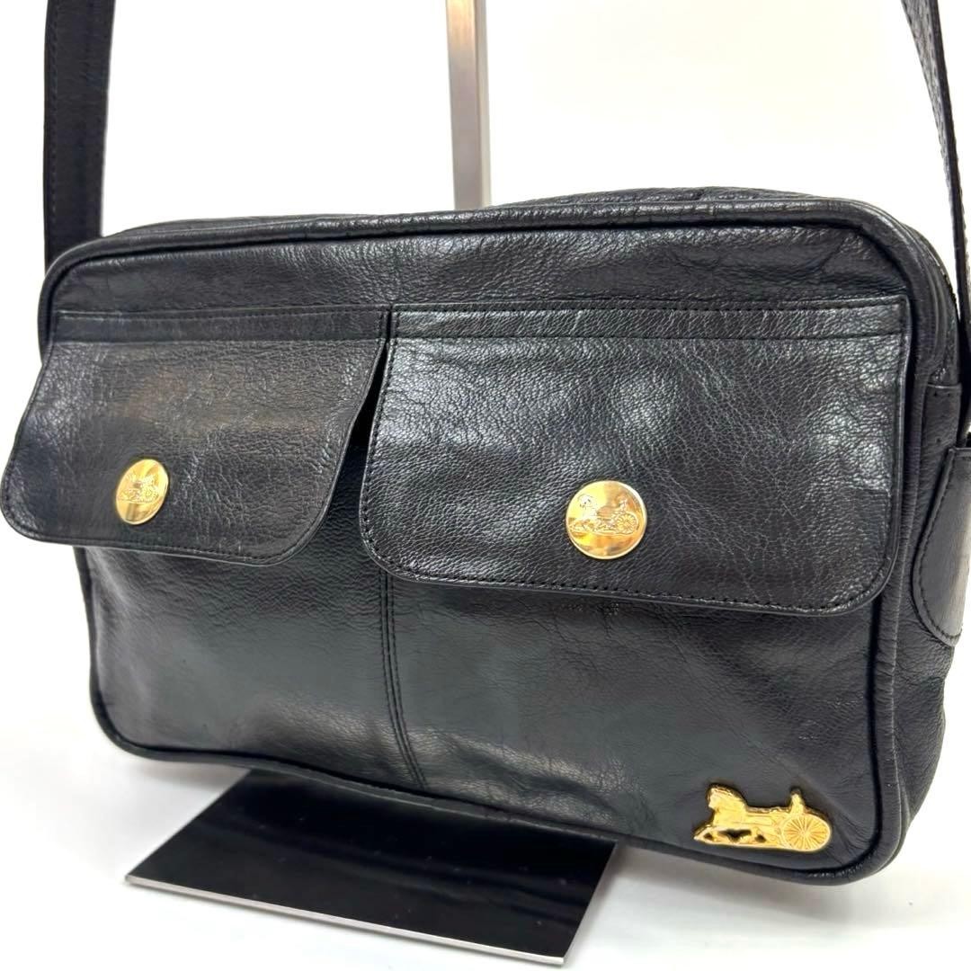 CELINE Horse Carriage Shoulder Bag Carriage Hardware Black