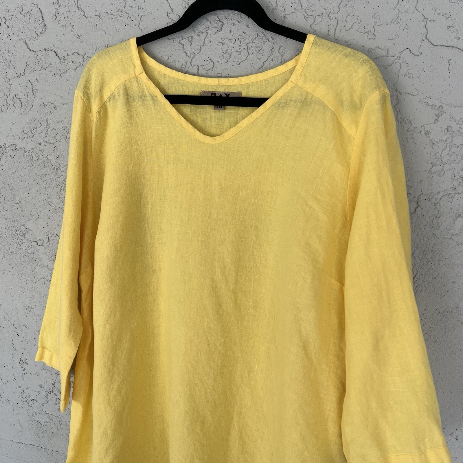 Flax Linen Yellow V-Neck Top Size 1G 2X Lagenlook Coastal Lightweight Relaxed