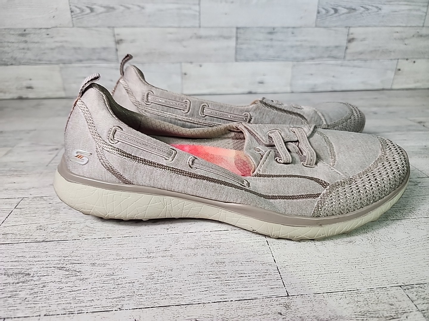 Skechers Womens 7.5 Microburst Topnotch Gray Slip On Flat Moc Boat Sneakers
