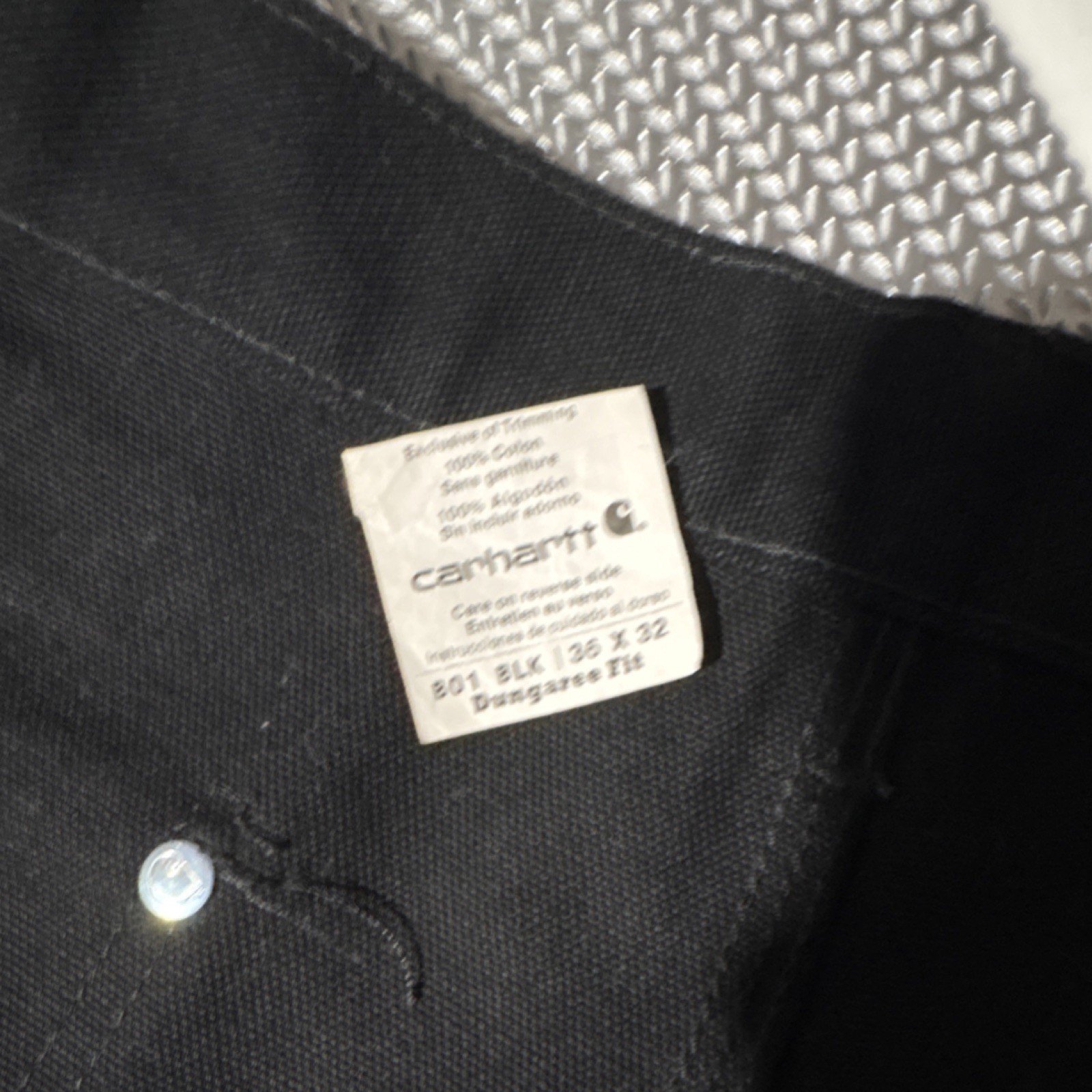 Carhartt B01 BLK Men’s Black Cotton Work Pants 36×32 Construction