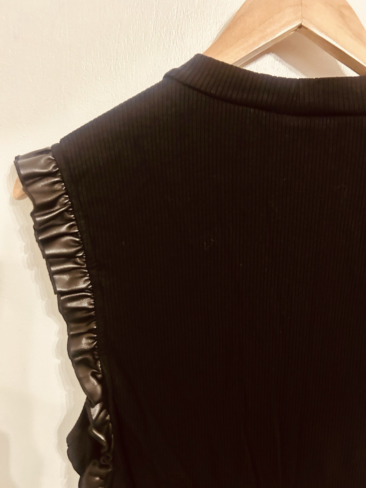Sundays In Brooklyn Black High Neck Tank With Ruffled Detailing On Sleeves