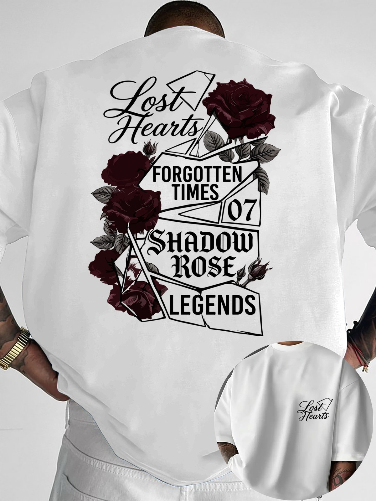 Dark Retro Style Men S Casual T-Shirt, Lost Hearts Cursive Letter Print Casual