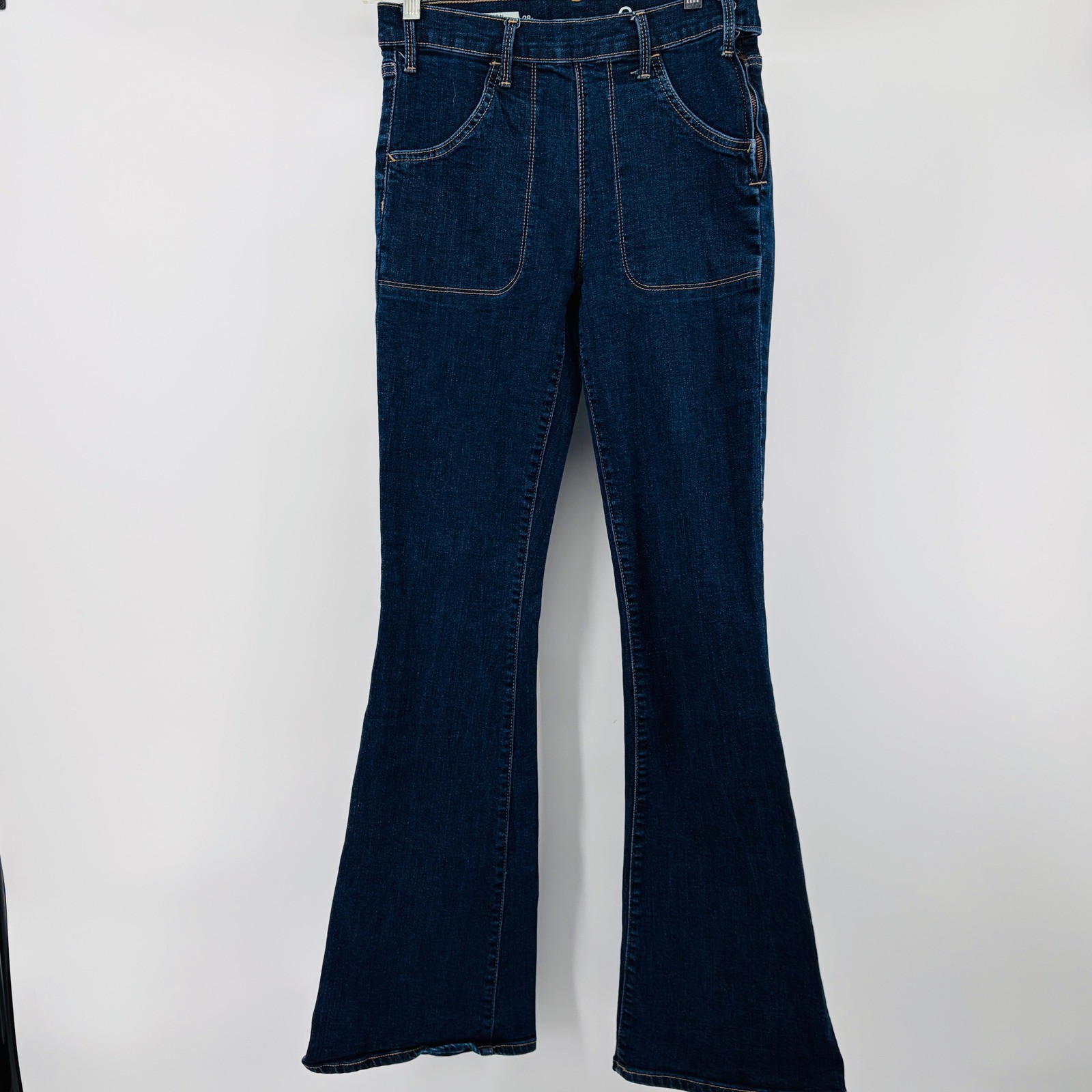 Gap 1969 Resolution Skinny Flare Jeans Blue 28r High Rise Side Zip Patch Pocket
