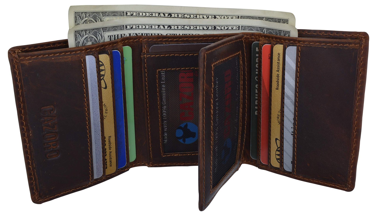 CAZORO RFID Blocking Mens Classic Trifold Crazy Horse Leather medium, Brown