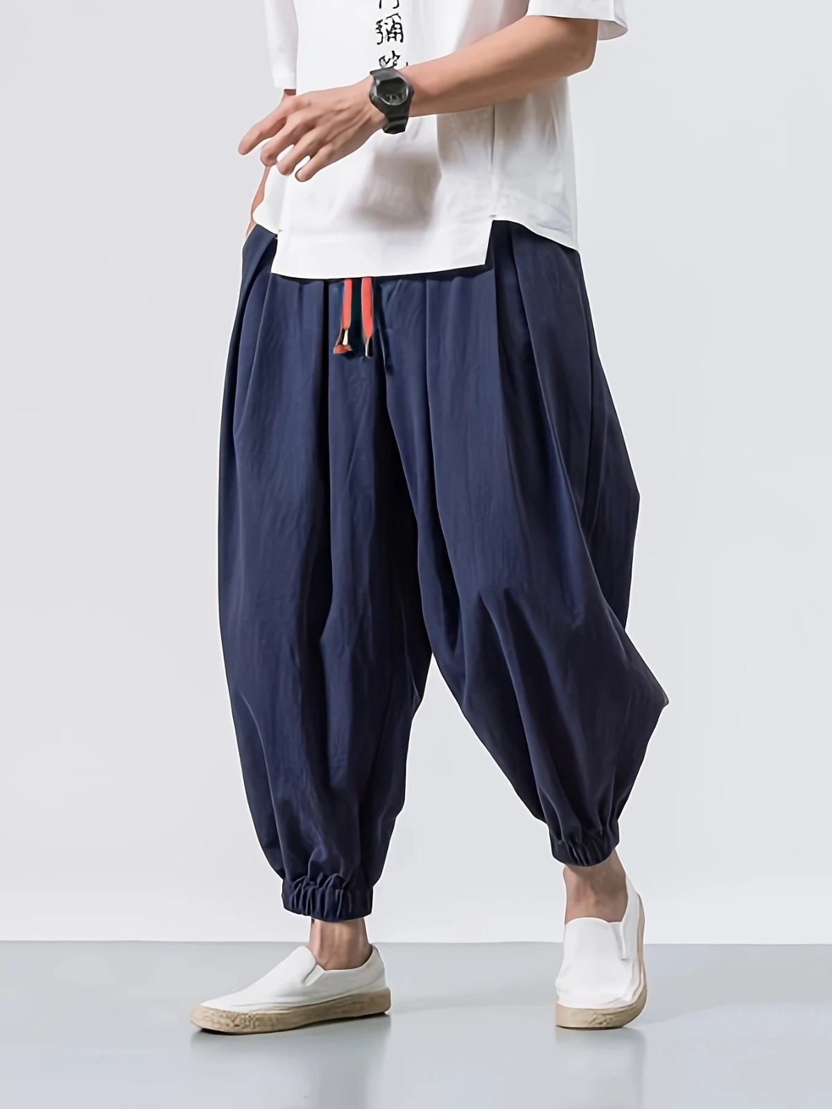 New Oversized Men Harem Pants Loose Chinese Style Cotton Linen Sweatpants Breath