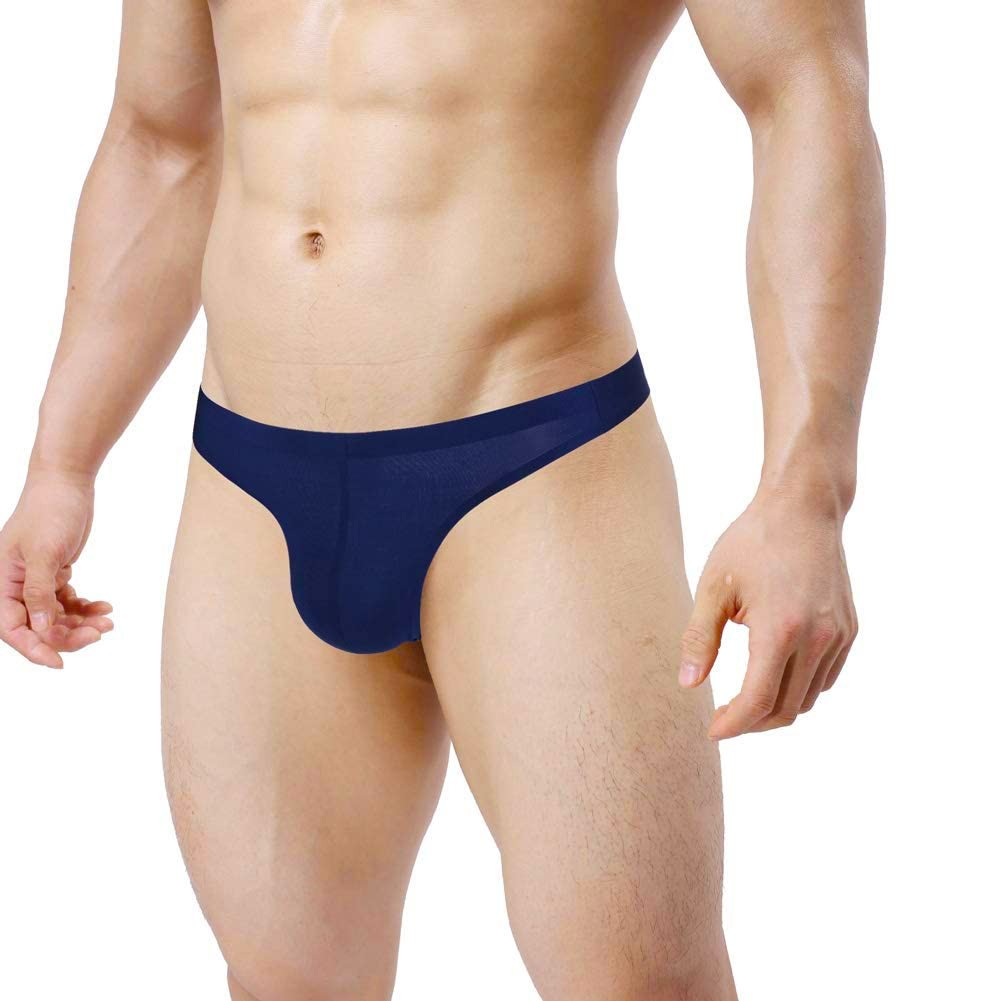 Men’s String Thong Sexy Underwear Men Low Rise GString Ice Silk Briefs G…