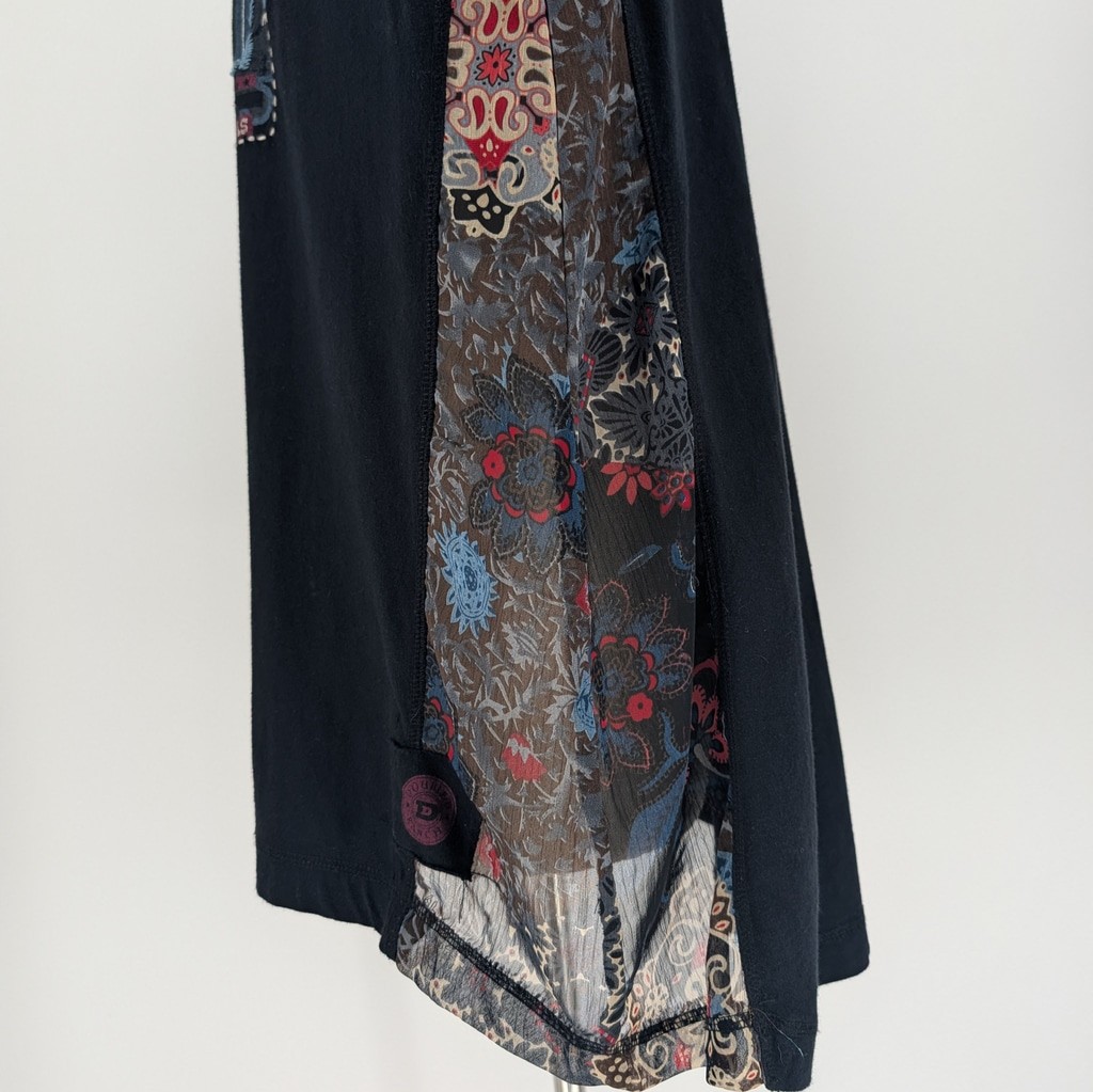 Double D Ranch Fine Boots Tunic L Embroidered Western Sheer Panel Black Top