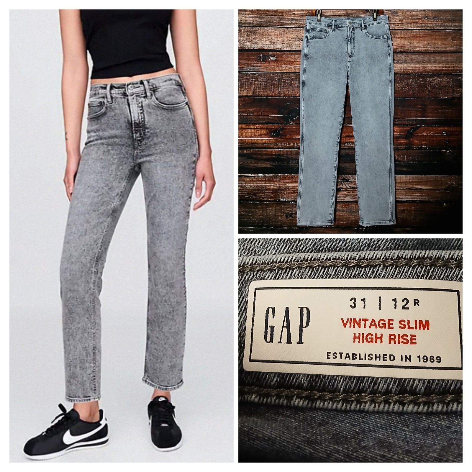 GAP Jeans Size 31 12 Vintage Slim High Rise Ankle Crop Grey Wash Denim Stretch