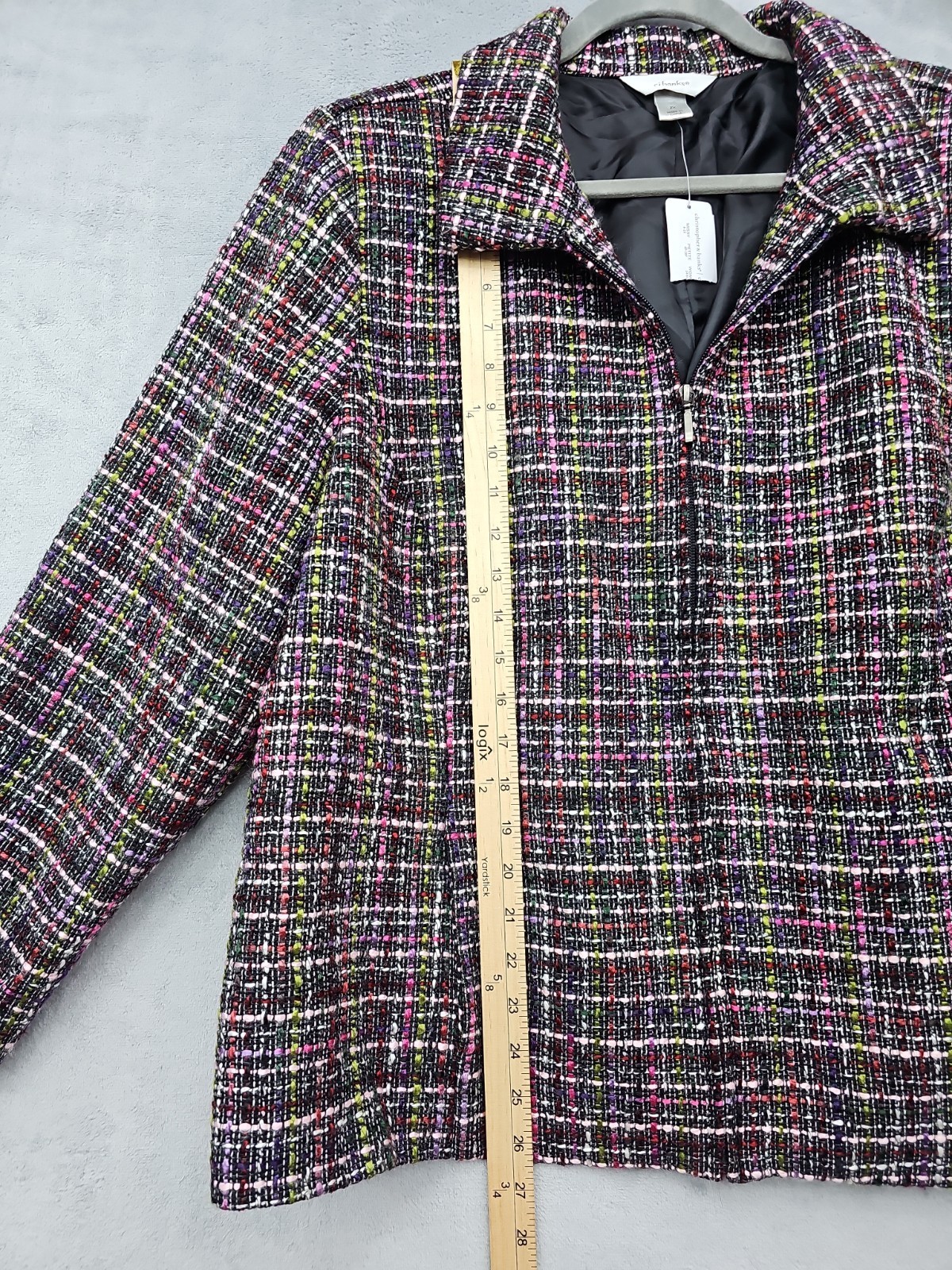 CJ Banks Blazer Jacket Womens 2X Tweed Multicolor Knit Zip Up Pockets Collared