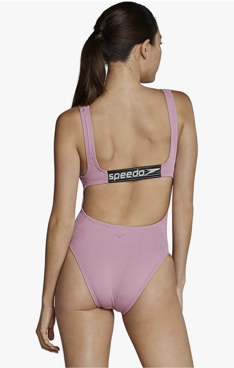 SPEEDO Women’s Swimsuit One Piece Logo Back Strap Size 12 Mauve Orchid.