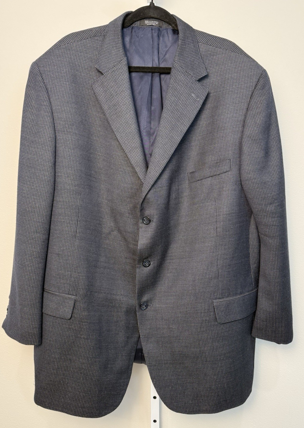 Andrew Fezza 3-Button Blazer Men’s 52L Navy square all-over pattern Worsted Wool