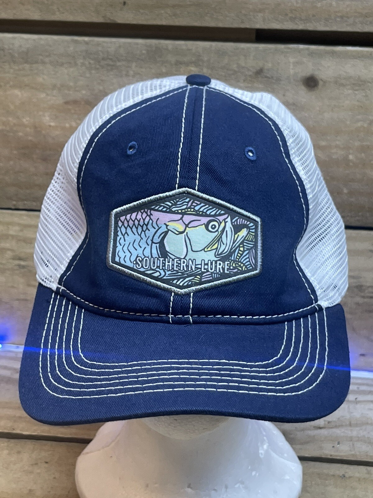 Rare Blue Southern Lure Fish Hat Cap Mesh Trucker Fishing Snapback White