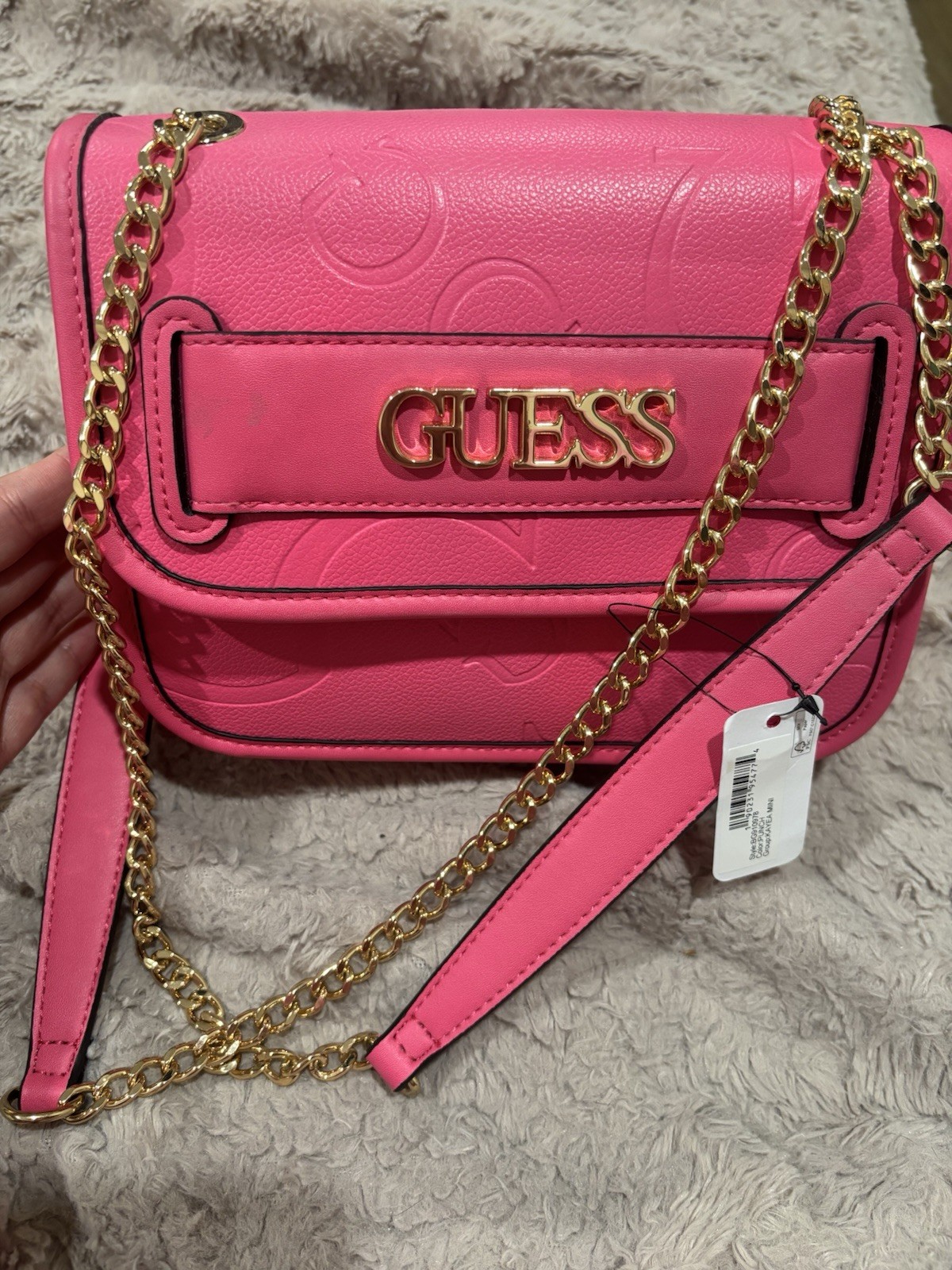 GUESS Pink Mini Crossbody Bag Embossed Logo Gold Chain Detachable Strap