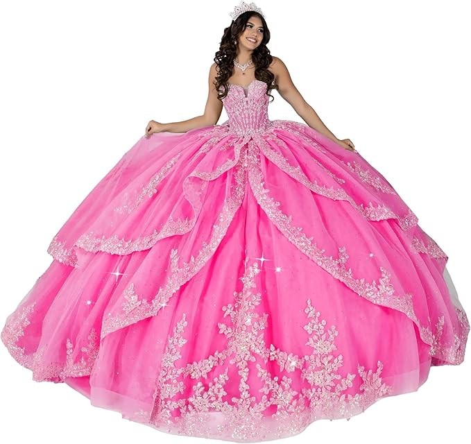 ‌Lace Appliques Quinceanera Dresses with Train Tulle Tassel Vestido De 15 Aos