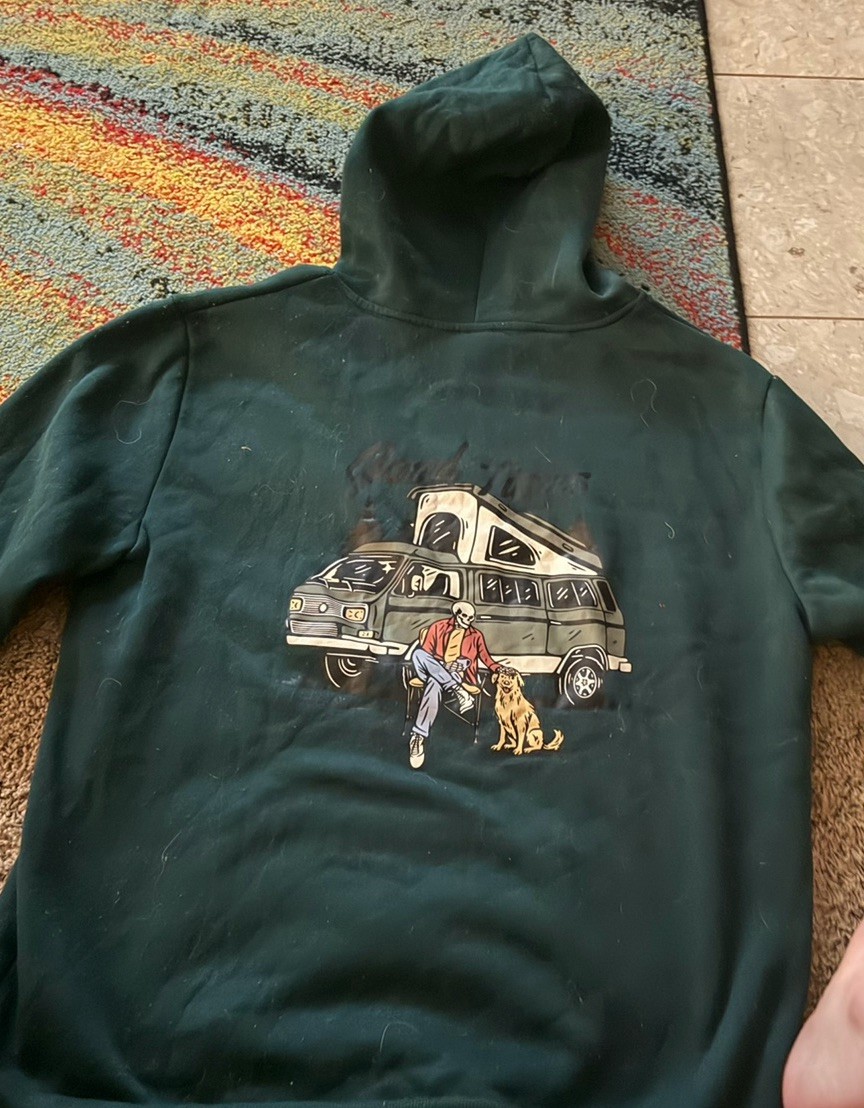 Men’s Green Fleece Graphic Print Pullover Hoodie Drawstring Kangaroo Pocket