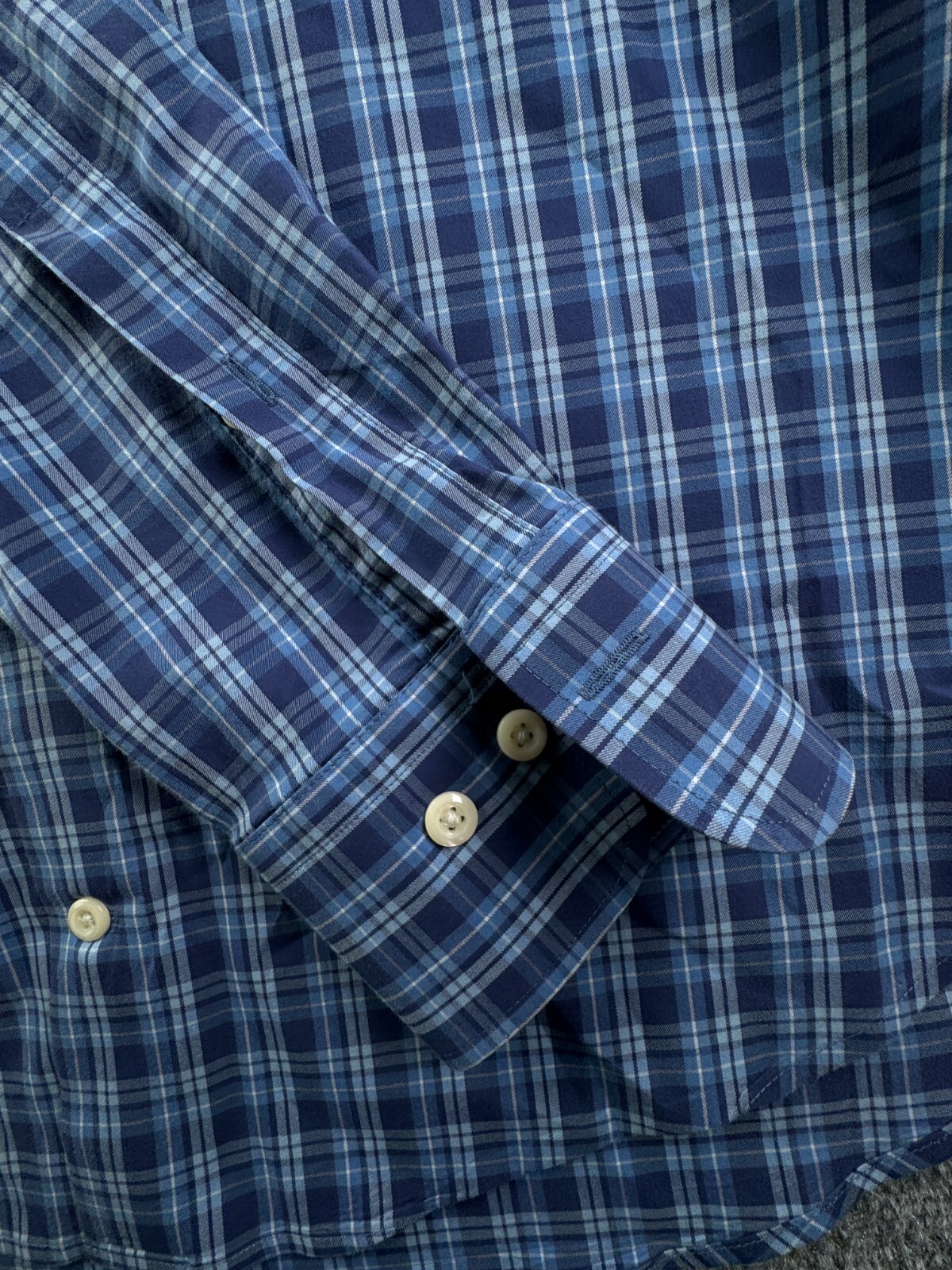 Peter Millar Blue Plaid Long Sleeve Button Up Shirt Men Large Cotton Nylon Span