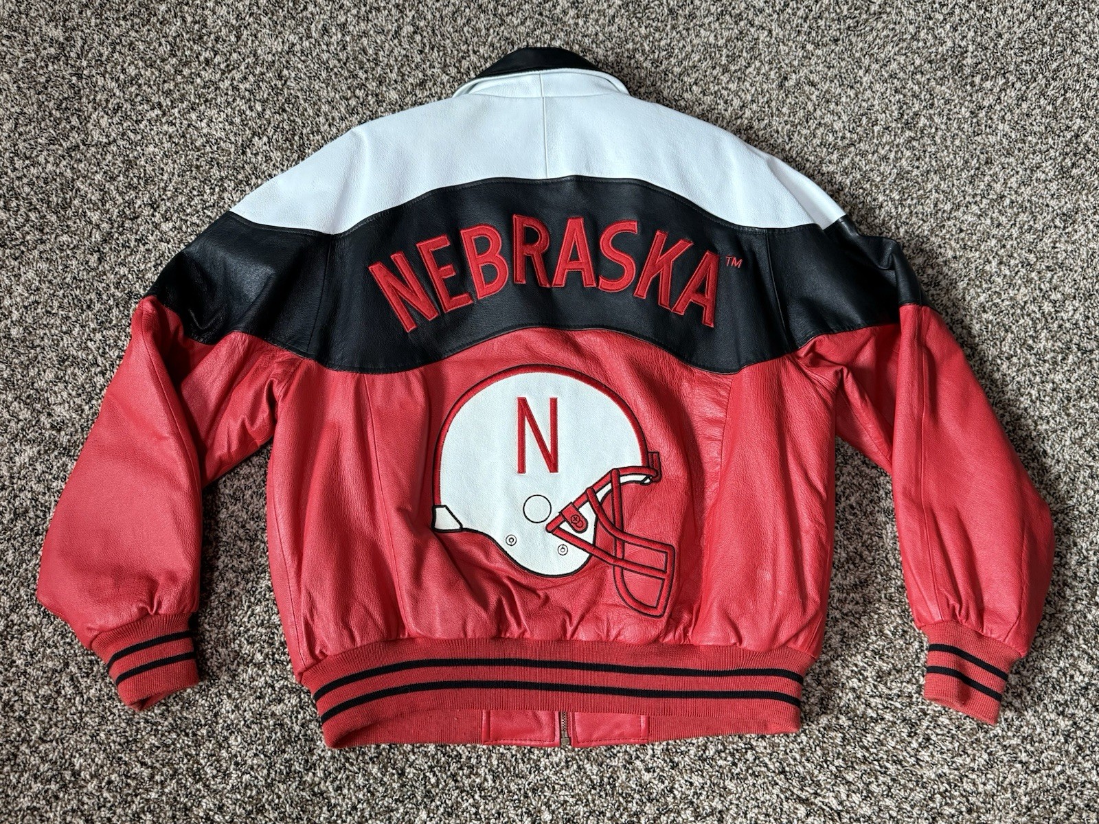 Vintage RARE Nebraska Cornhuskers Leather Jacket 90s Huskers College Phase Sz L
