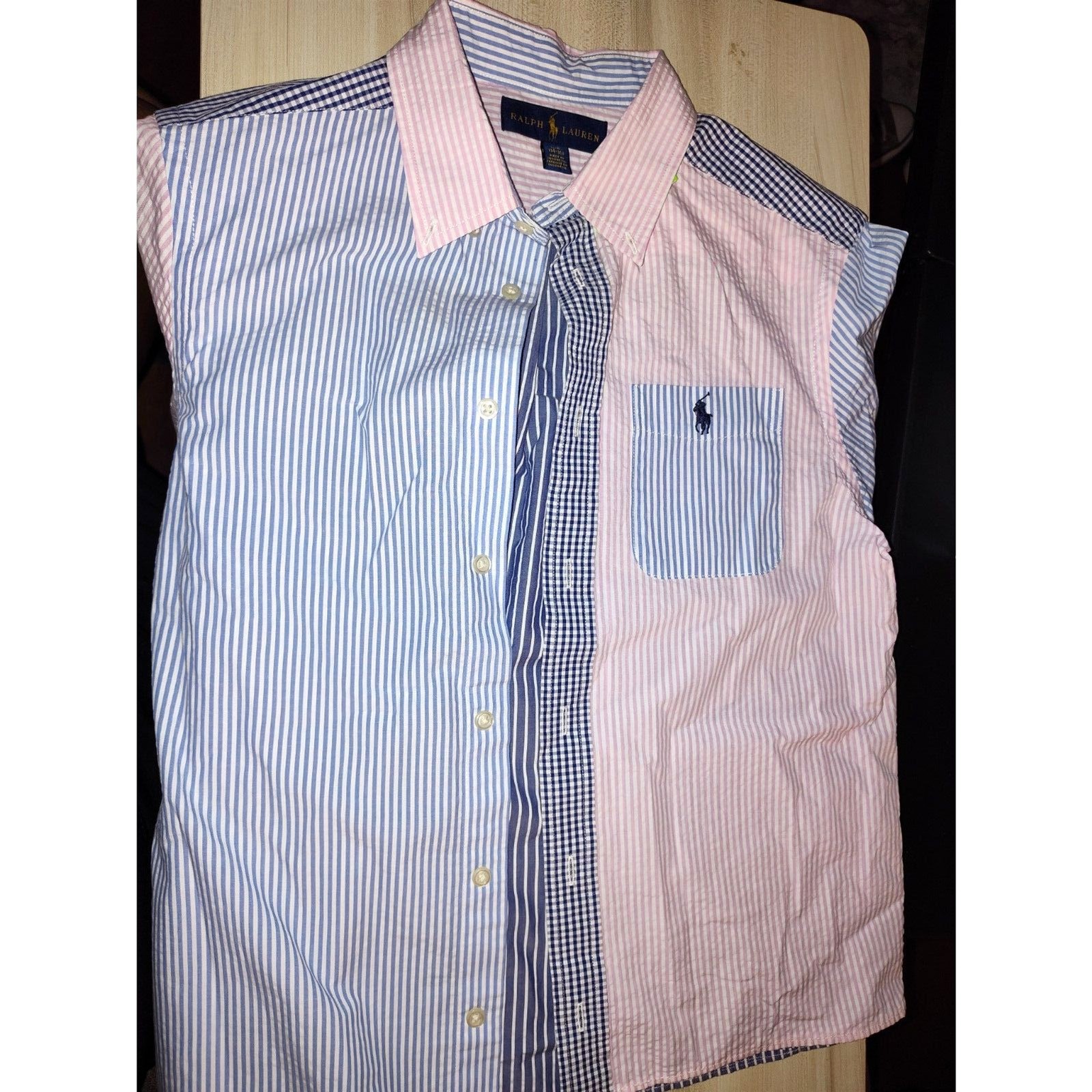 Polo Ralph Lauren Patchwork Striped Shirt L/G (14–16) Multi Stripe Button‑Down