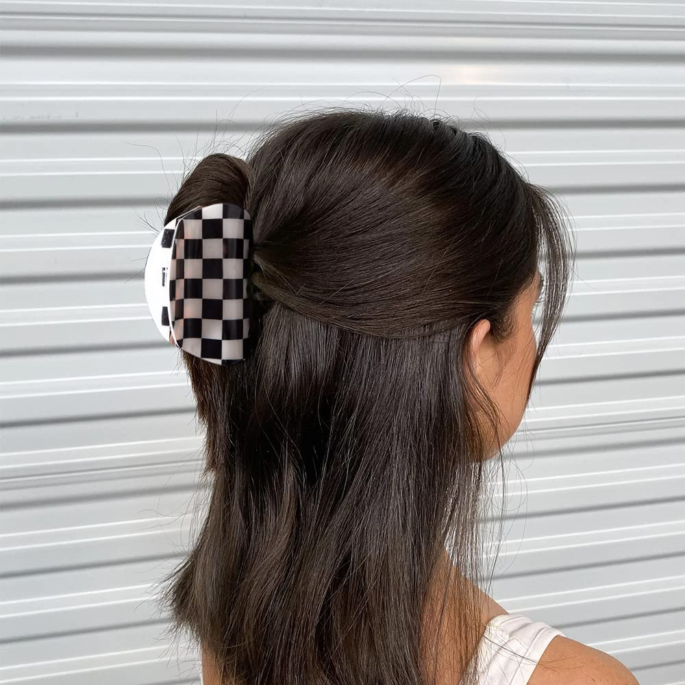 Vintage Checkered Y2K Hair Barrettes, Aesthetic 3Pcs Claw Clips for Women and Gi