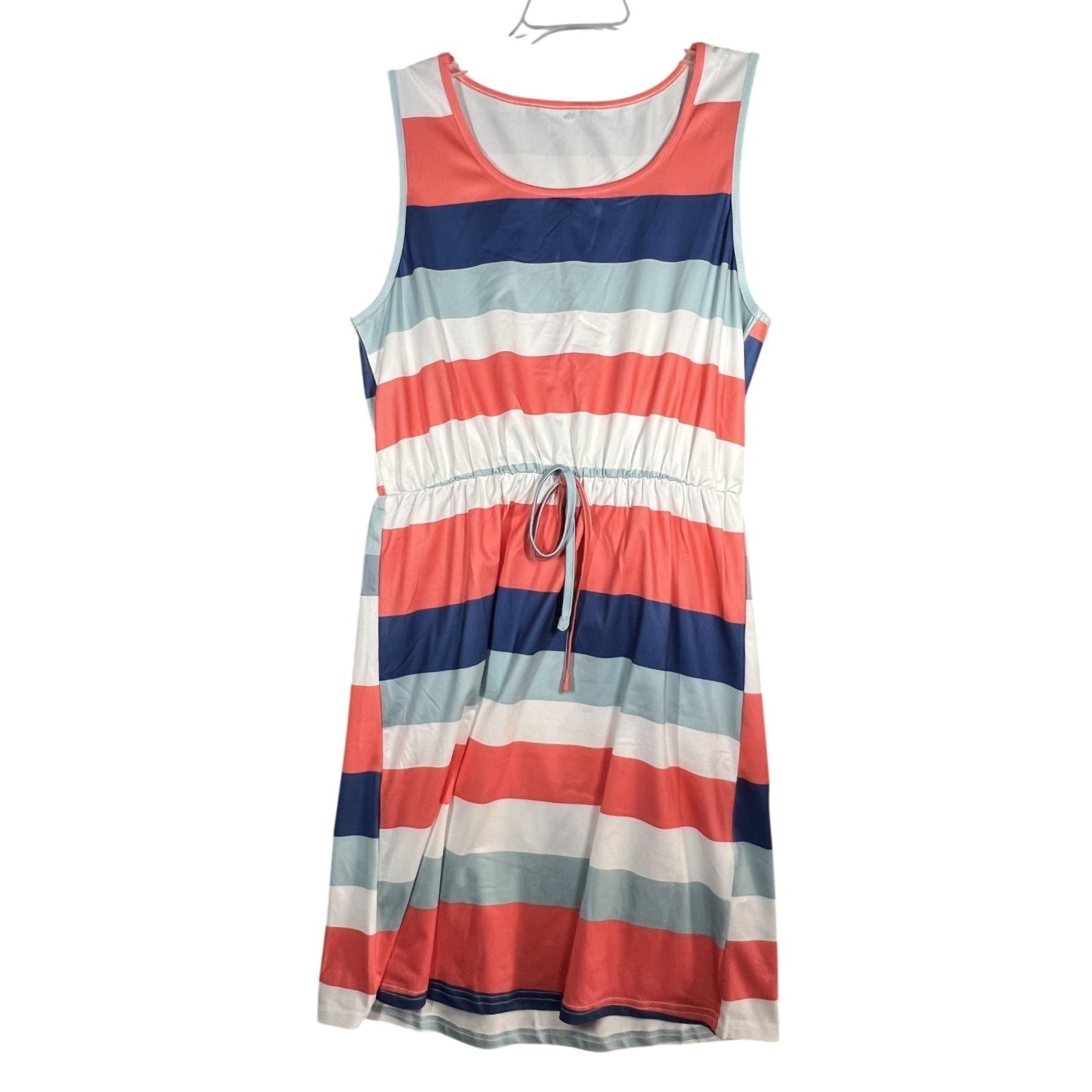 Women’s Striped Sleeveless Drawstring Waist Casual Summer Tank Dress Size M