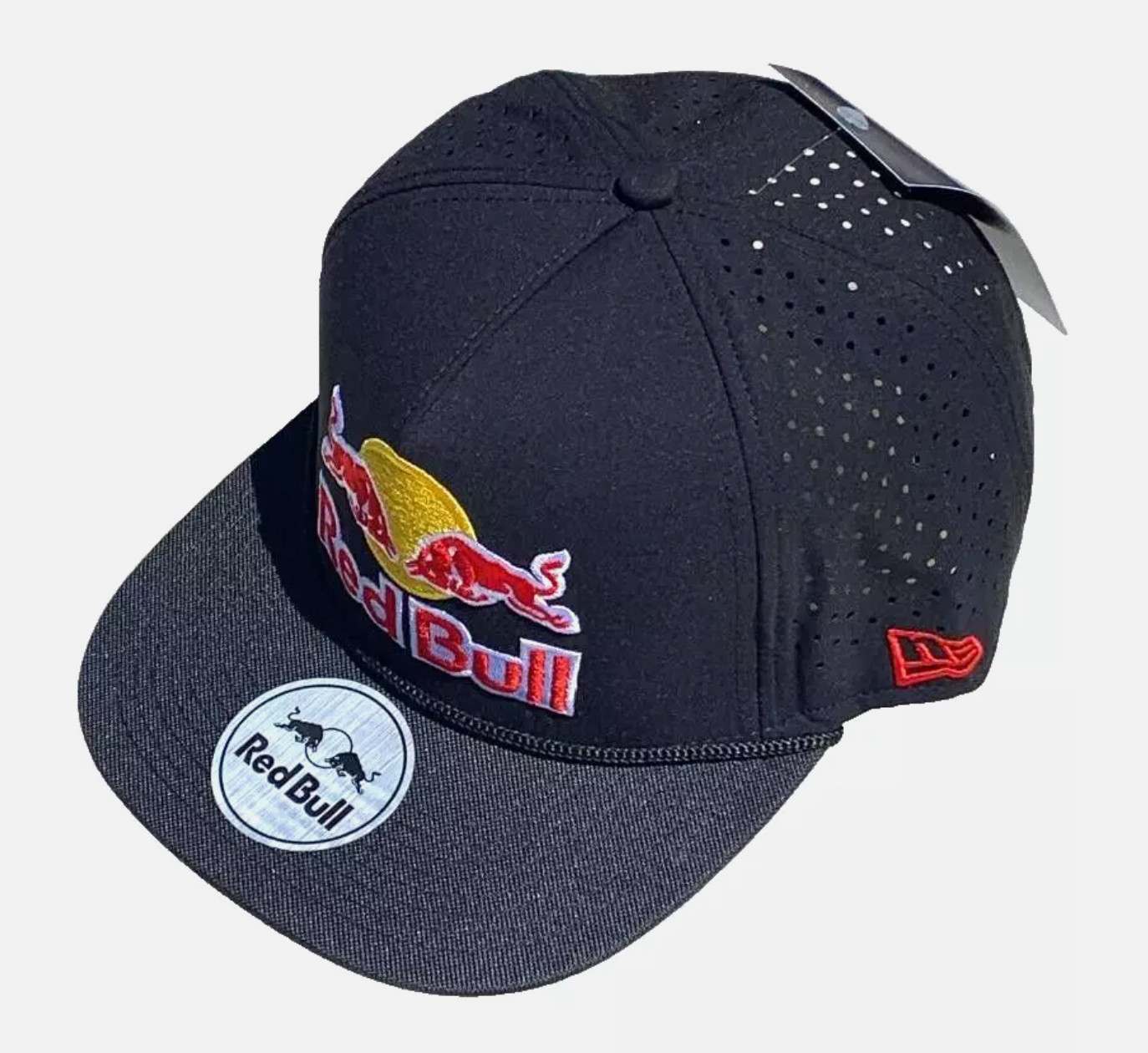 Black Performance Flat Brim Cap w/Black Rope. 3 Logos. BMX. MotoGP. Motocross.
