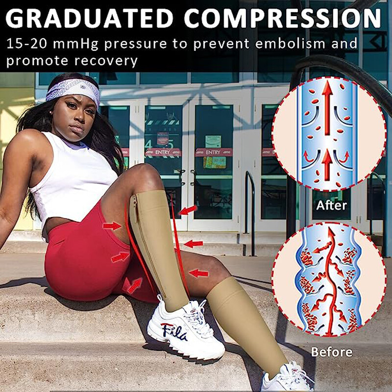 Zipper Pressure Compression Socks Pain Relief Calf Leg Foot Support Stocking US
