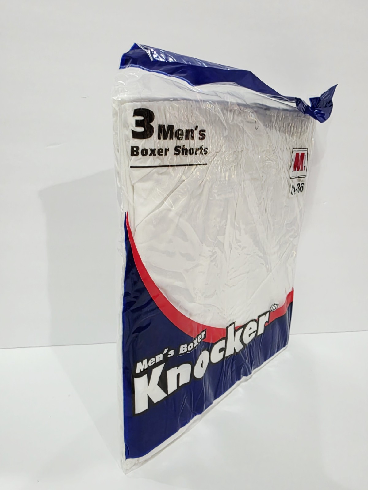Knocker 3-Pack Men’s TB3000 White Boxer Shorts Medium 34-36 Elastic Fly Leg New