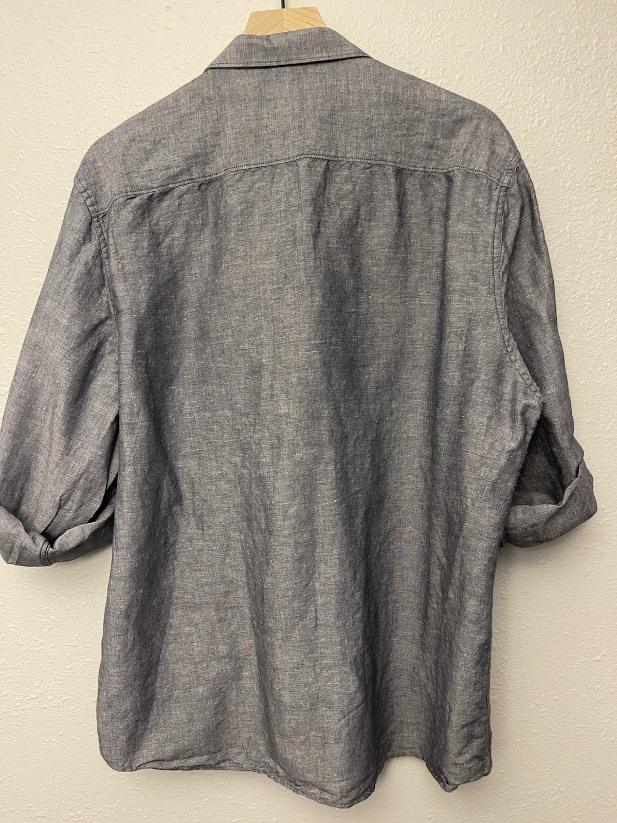 Calvin Klein Charcoal Linen Blend Roll-Up Sleeves Button-Down XXL