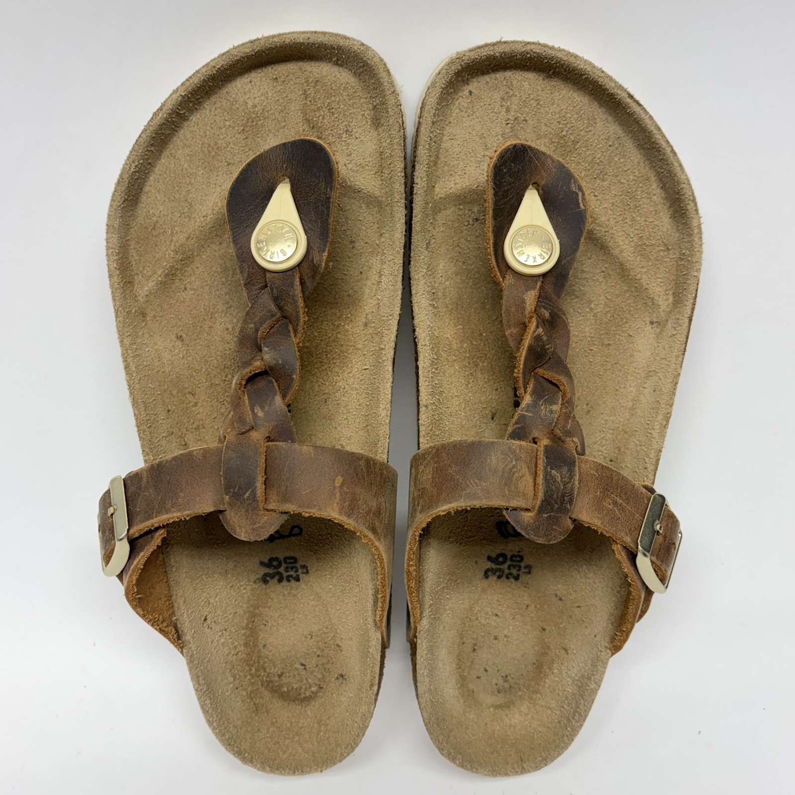 Birkenstock Gizeh Braided Women Sz 36 L5 Reg Brown Oiled Leather Thong Sandals