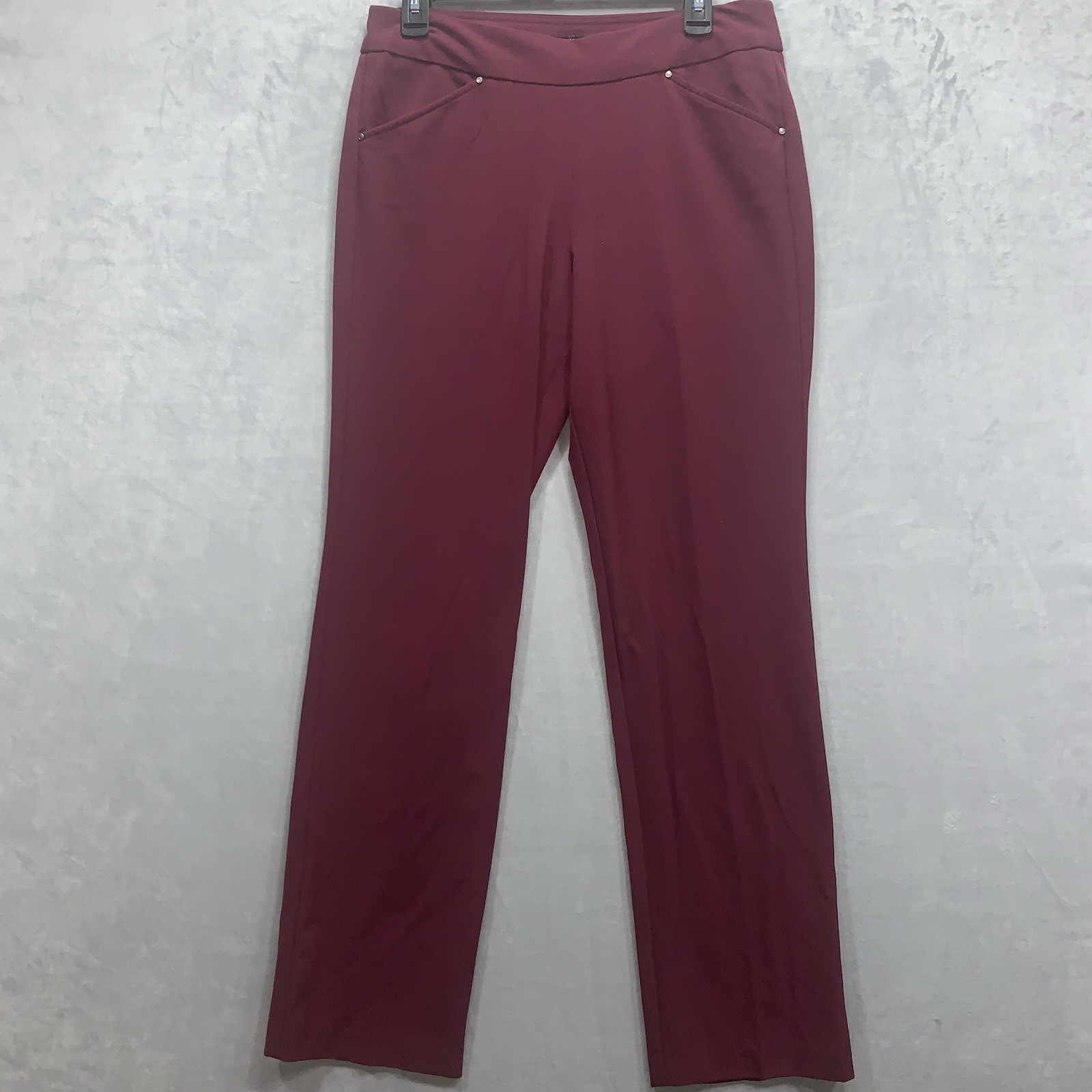 Roz & Ali Merlot Slacks Size 4 Straight Leg Career Pants Polyester Rayon Spandex