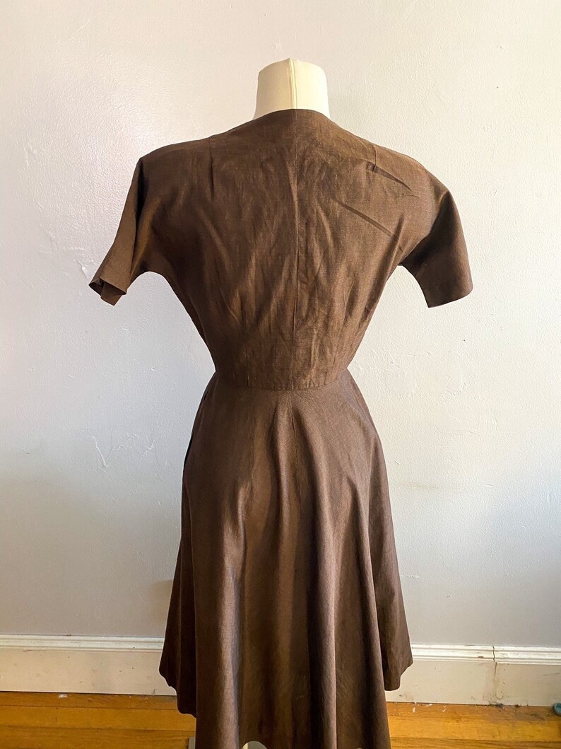 Cocoa Brown late 40s/early 50s Nantucket Naturals Metal Zip front day dress