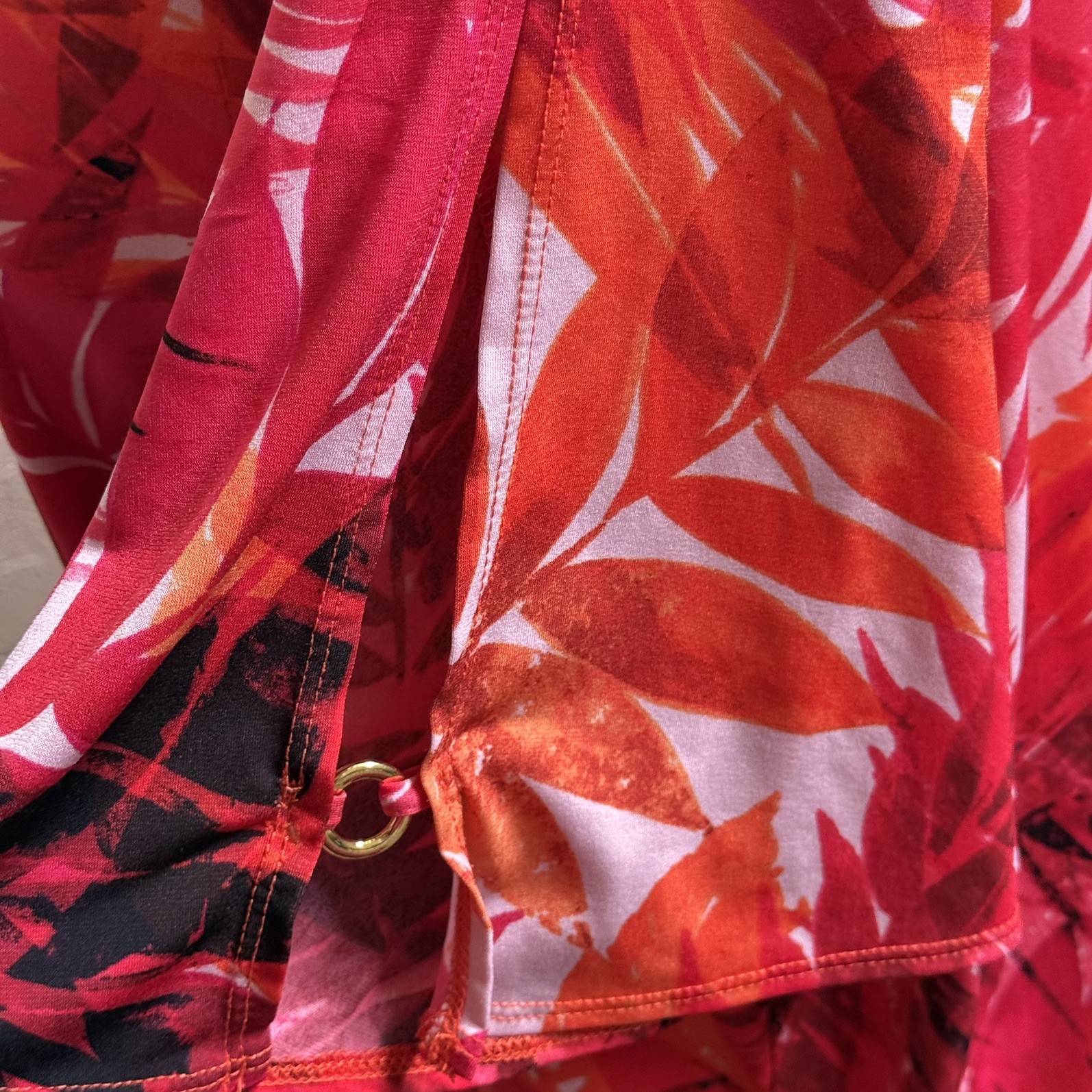 SUSAN GRAVER 2X Tropical Floral Tunic Top Liquid Knit Pink Orange Plus Size