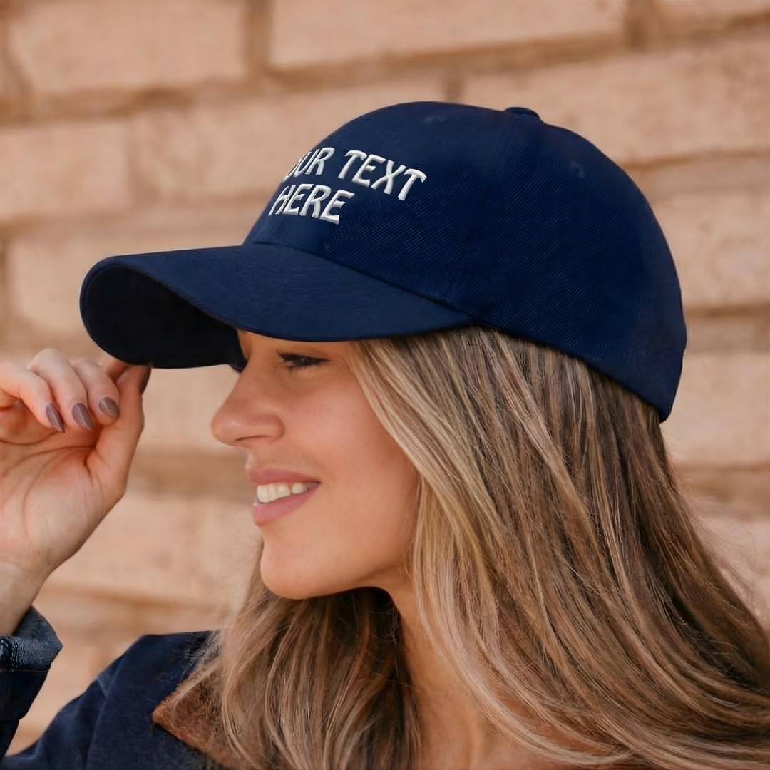 Baseball Cap Custom Personalized Text Acrylic Dad Hats for Men One Size, Navy
