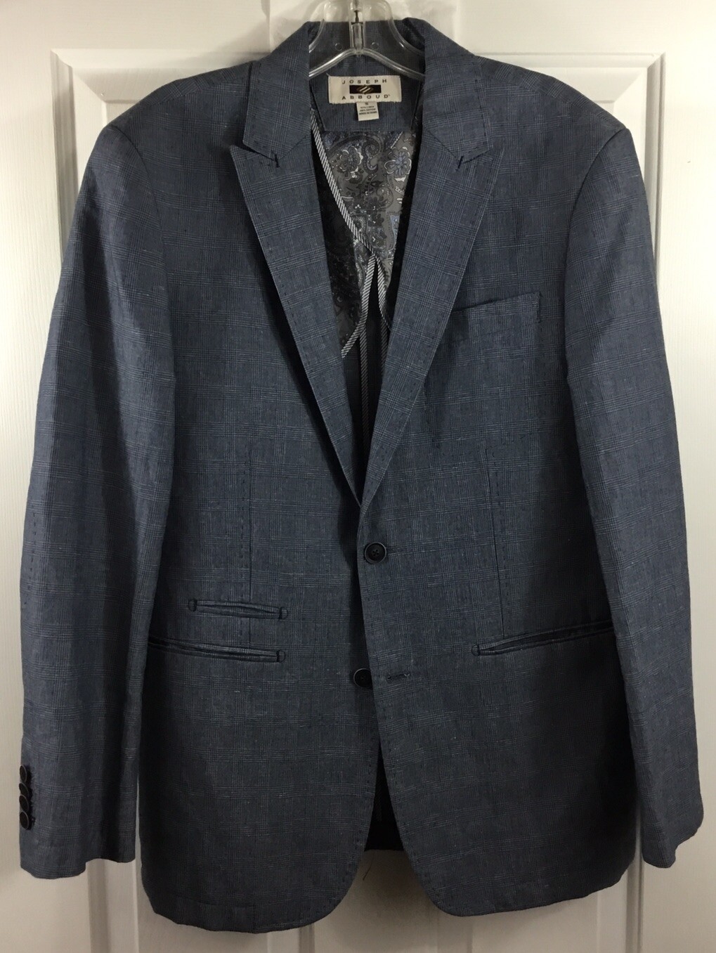 Joseph Abboud Sport Coat Mens S Blue Linen Cotton Blazer Glen Plaid Surgeon Cuff