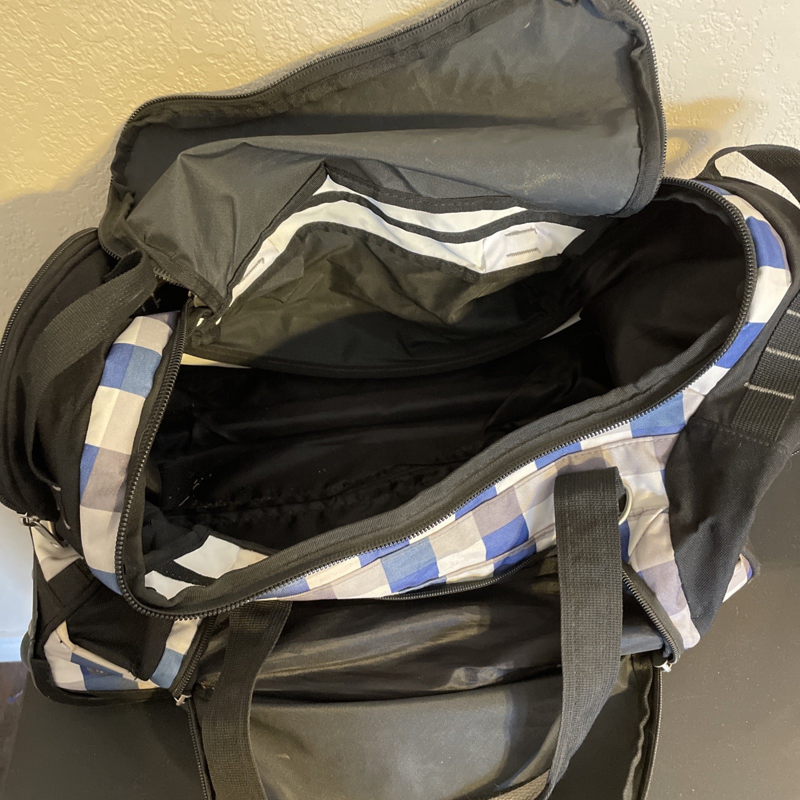 Cinch Jeans Canvas Duffel Roller W/ Handles Black Trim Blue Plaid