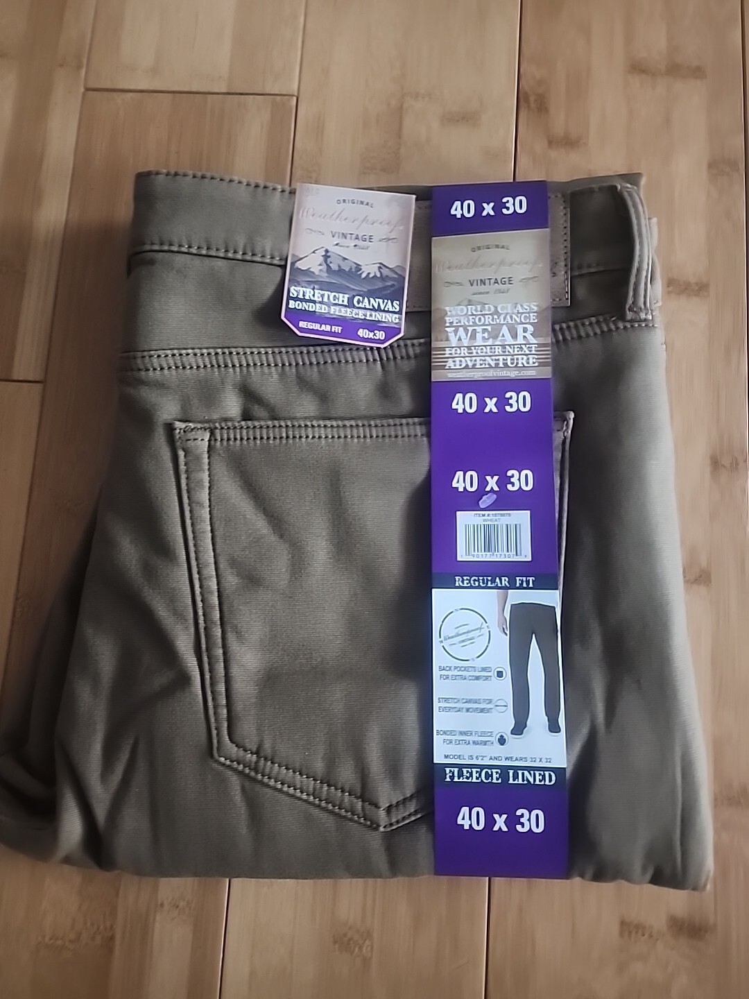 NWT WEATHERPROOF VINTAGE – Men’s NEW Stretch Canvas Fleece Lined Pants – 40×30
