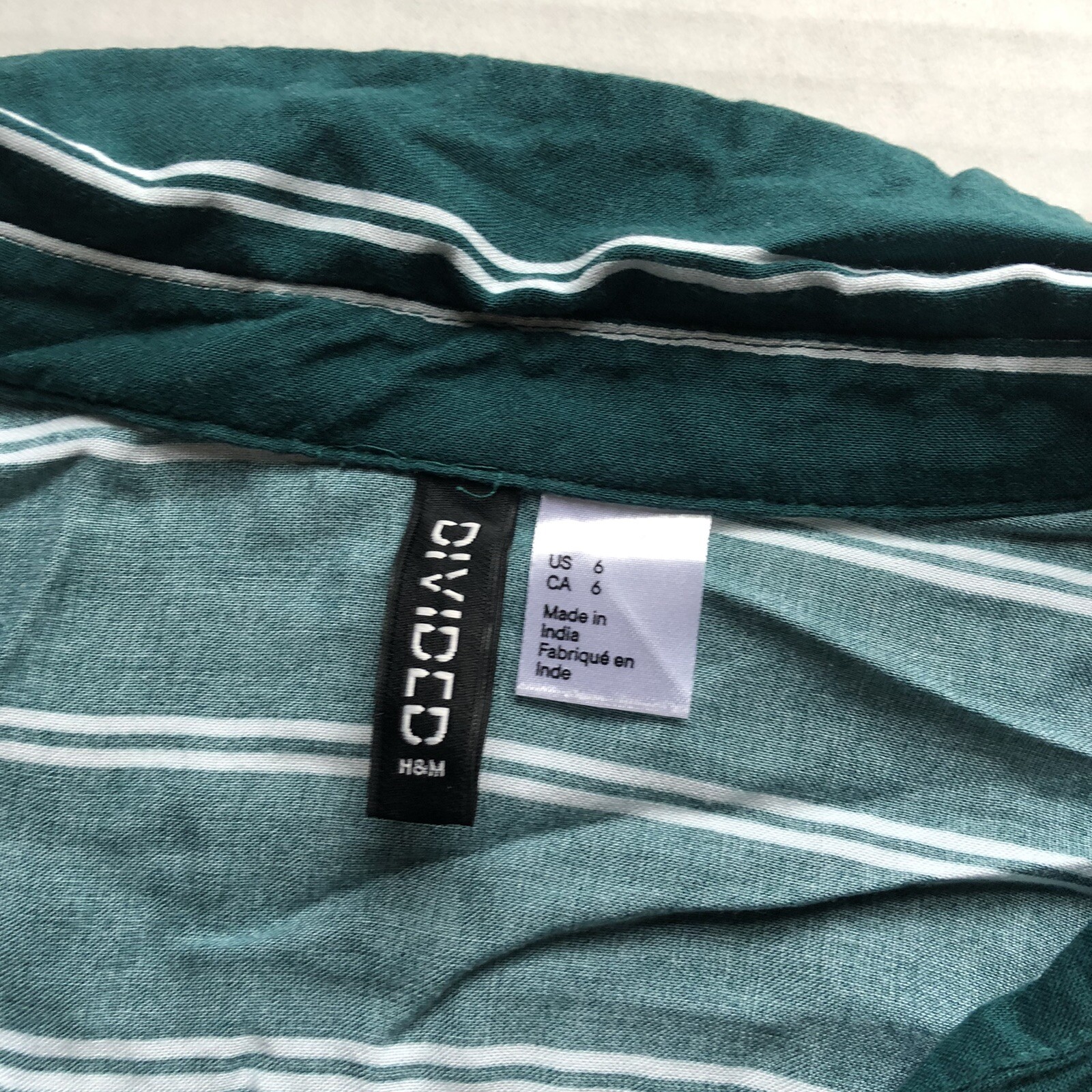 Divided H&M Green Stripe Popover Blouse Sz 6 A1605