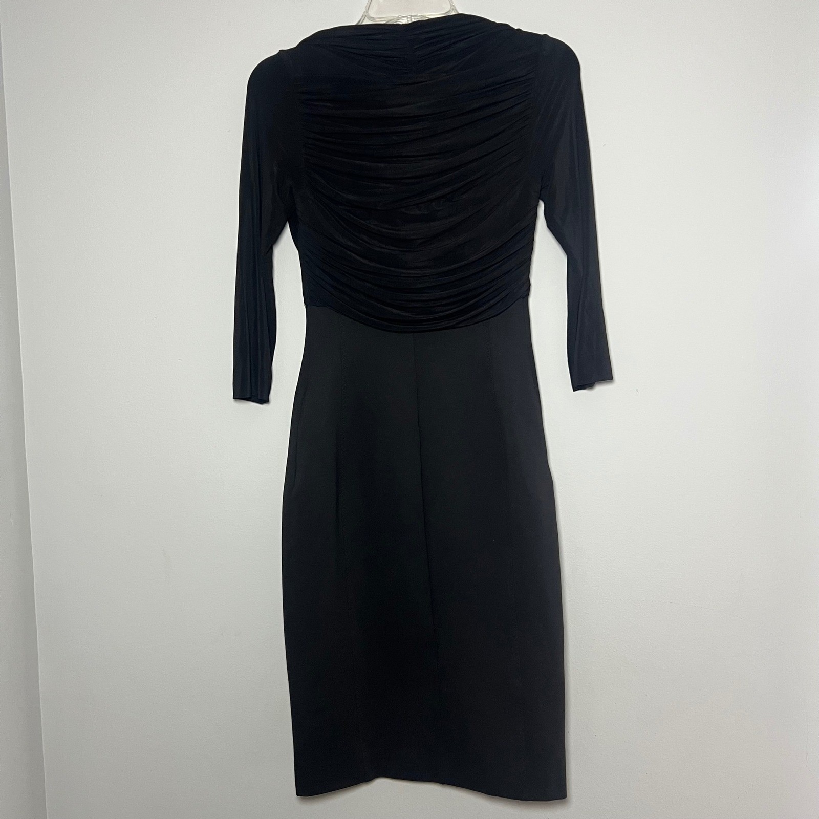 Max Mara Black Ruched Sheath Dress IT 40 US 4 3/4 Sleeve V-Neck Made in Italy