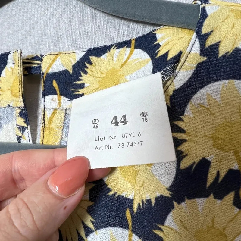 Vintage Lemon Print Blouse No Brand Size Ivory Yellow Blue Viscose Short Sleeve