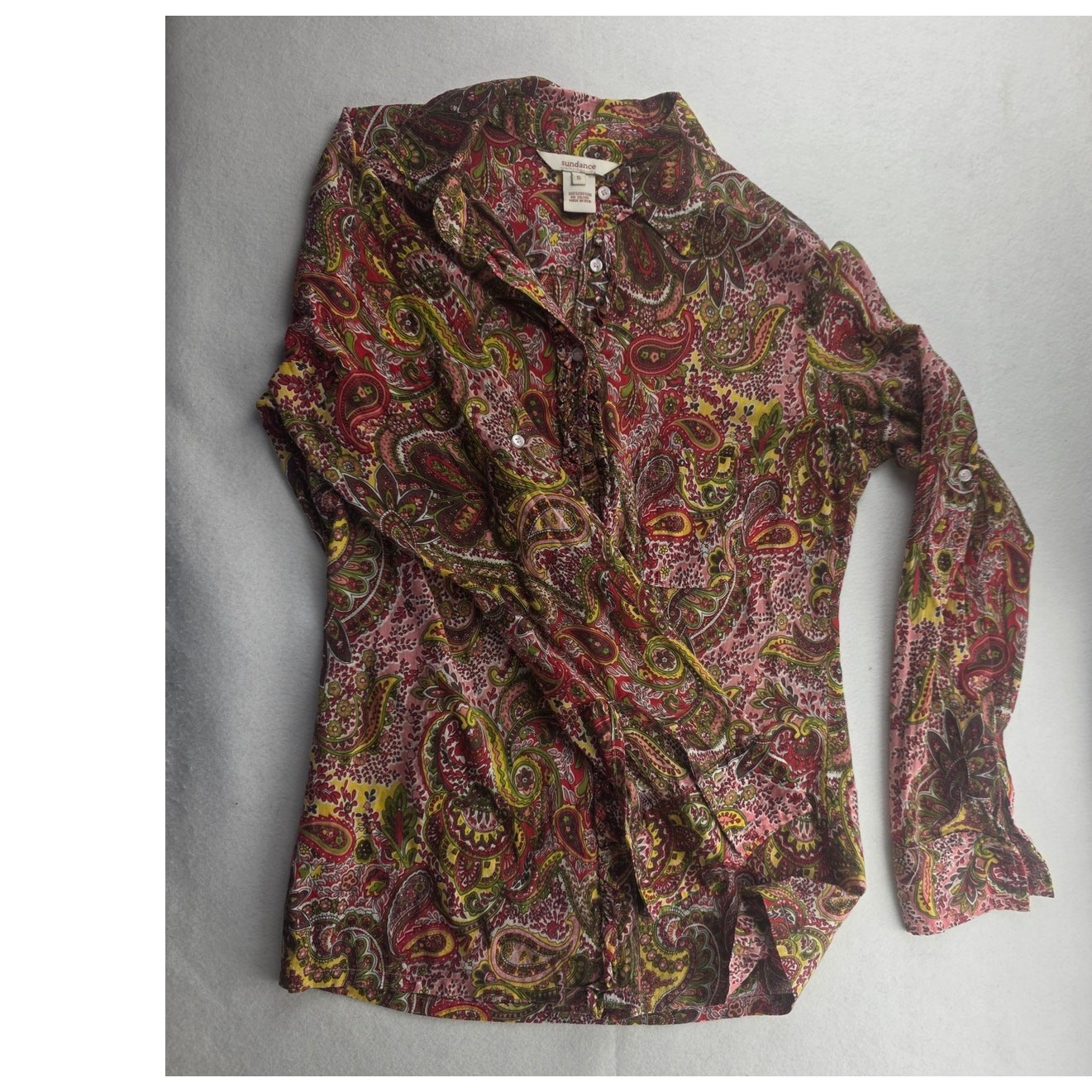 Sundance Cotton Red Floral Button Down Blouse Size Small